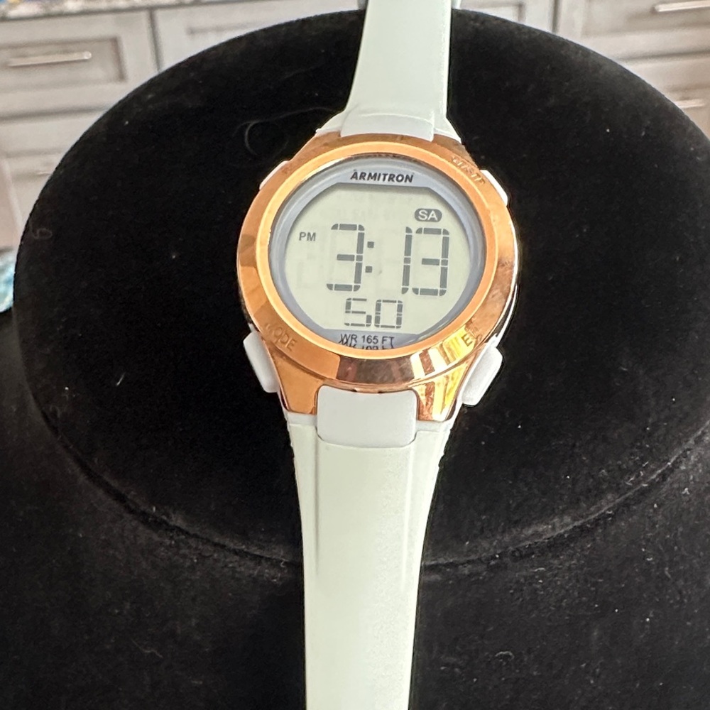 Armitron Digital Watch - Light Grey Strap, Rose Gold Case